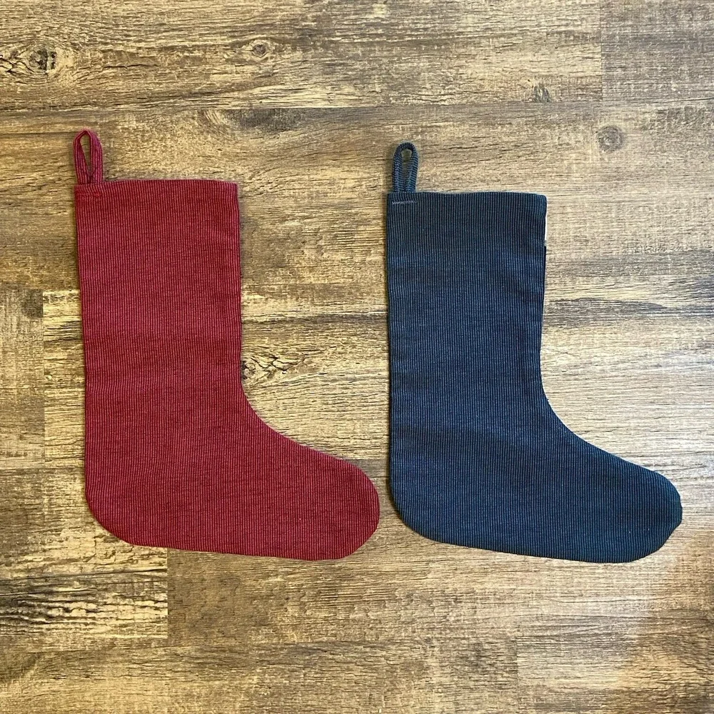 2 Vintage‎ Needlepoint Christmas Stockings Decorations Mantle Decor